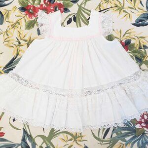 Collections For Children Girls Vintage White Ruffle Lace Dress Cotton Pink Trim
